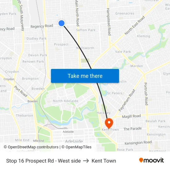 Stop 16 Prospect Rd - West side to Kent Town map