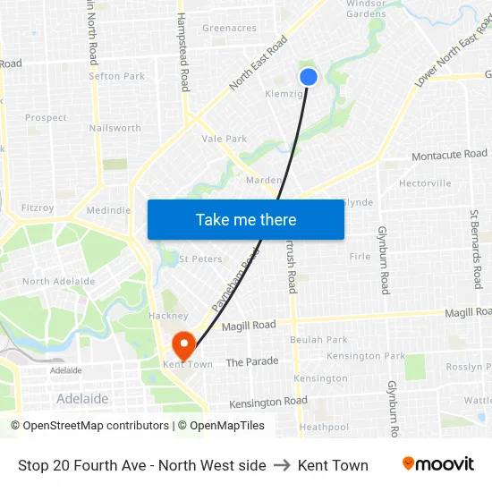 Stop 20 Fourth Ave - North West side to Kent Town map