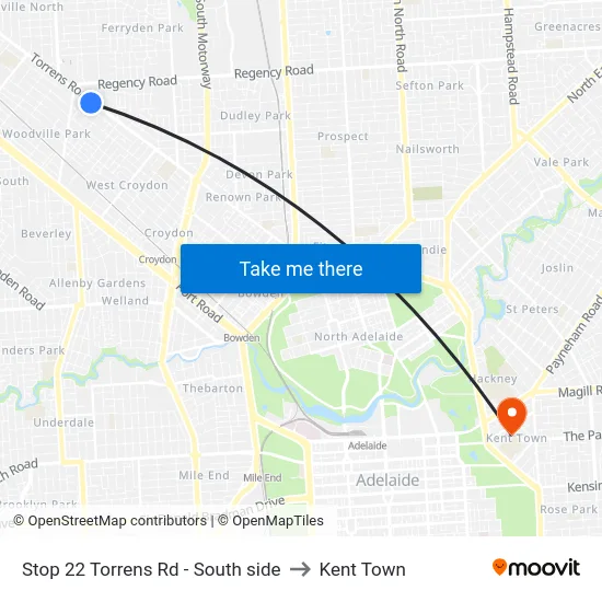 Stop 22 Torrens Rd - South side to Kent Town map