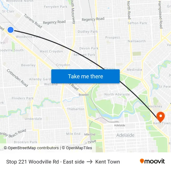 Stop 221 Woodville Rd - East side to Kent Town map