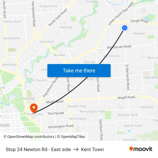 Stop 24 Newton Rd - East side to Kent Town map