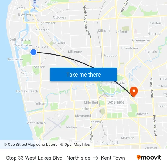 Stop 33 West Lakes Blvd - North side to Kent Town map