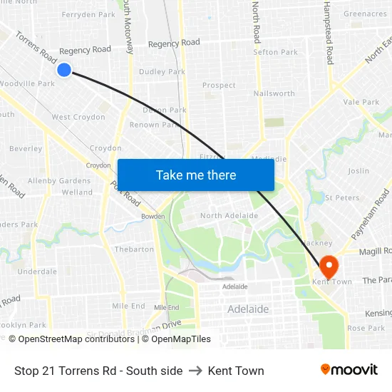 Stop 21 Torrens Rd - South side to Kent Town map