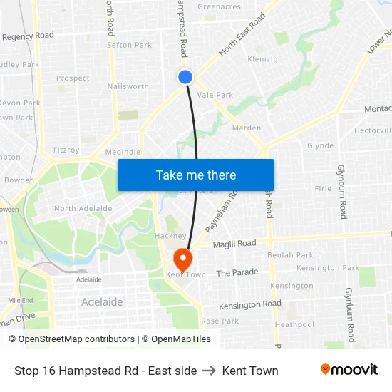 Stop 16 Hampstead Rd - East side to Kent Town map