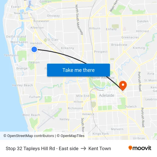 Stop 32 Tapleys Hill Rd - East side to Kent Town map