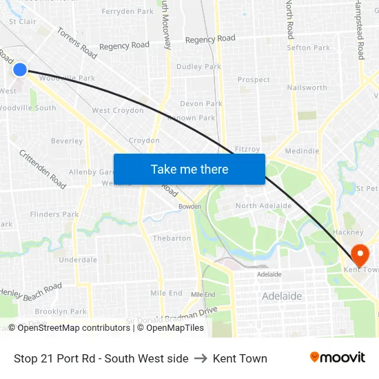 Stop 21 Port Rd - South West side to Kent Town map