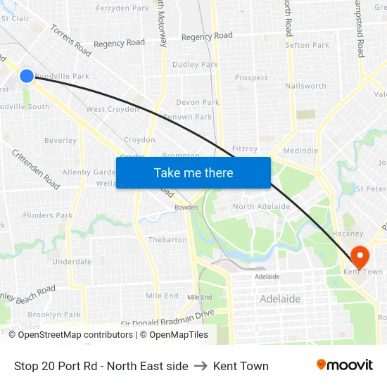 Stop 20 Port Rd - North East side to Kent Town map