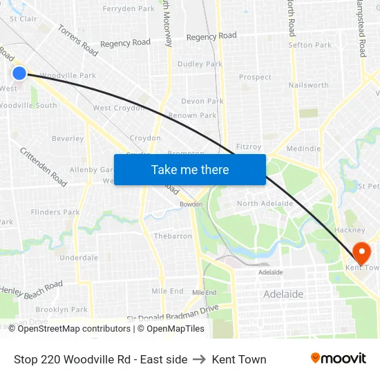 Stop 220 Woodville Rd - East side to Kent Town map