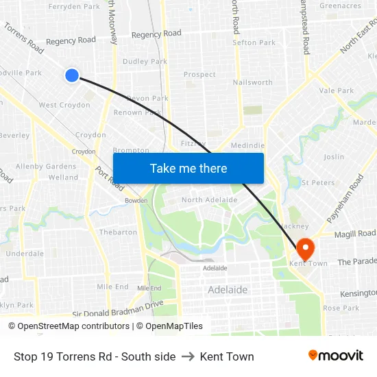Stop 19 Torrens Rd - South side to Kent Town map