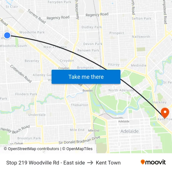 Stop 219 Woodville Rd - East side to Kent Town map