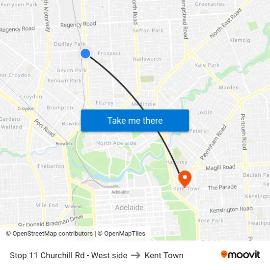 Stop 11 Churchill Rd - West side to Kent Town map