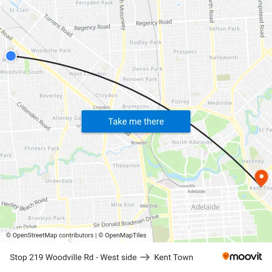 Stop 219 Woodville Rd - West side to Kent Town map