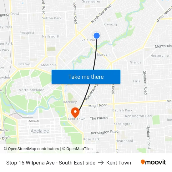 Stop 15 Wilpena Ave - South East side to Kent Town map
