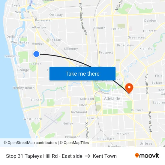 Stop 31 Tapleys Hill Rd - East side to Kent Town map