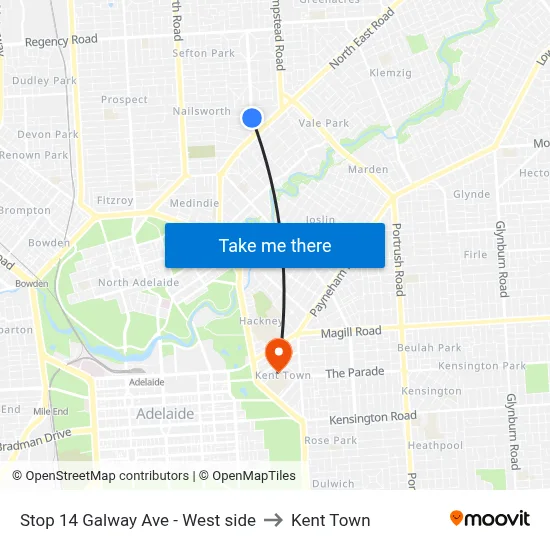 Stop 14 Galway Ave - West side to Kent Town map