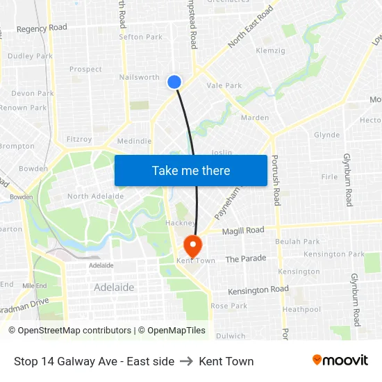 Stop 14 Galway Ave - East side to Kent Town map