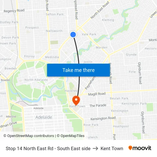 Stop 14 North East Rd - South East side to Kent Town map