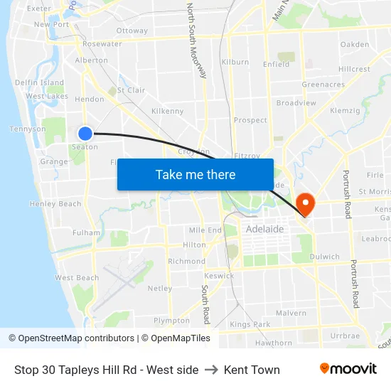 Stop 30 Tapleys Hill Rd - West side to Kent Town map