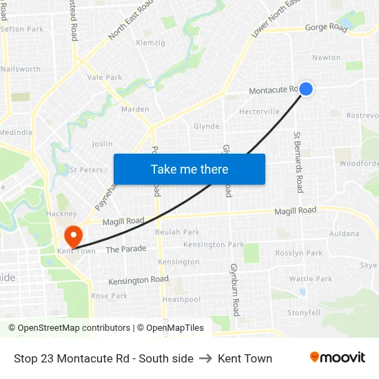 Stop 23 Montacute Rd - South side to Kent Town map