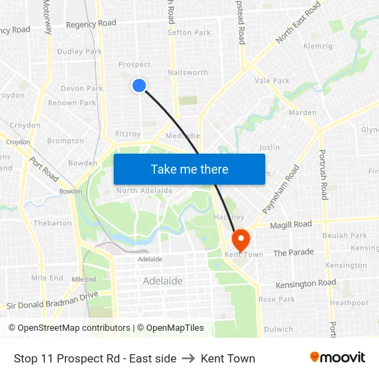 Stop 11 Prospect Rd - East side to Kent Town map