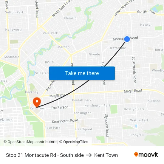 Stop 21 Montacute Rd - South side to Kent Town map