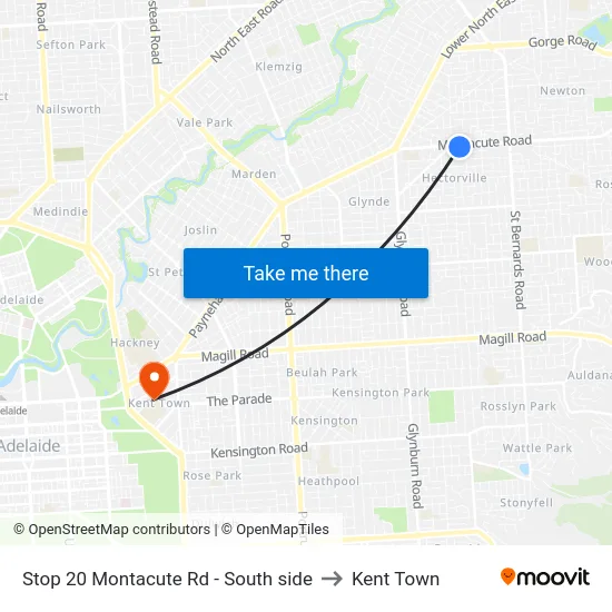 Stop 20 Montacute Rd - South side to Kent Town map