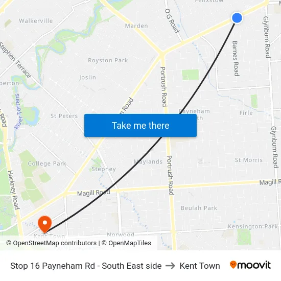 Stop 16 Payneham Rd - South East side to Kent Town map