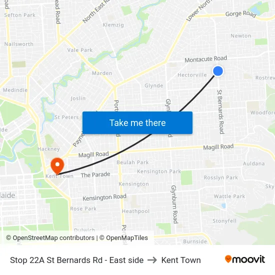 Stop 22A St Bernards Rd - East side to Kent Town map