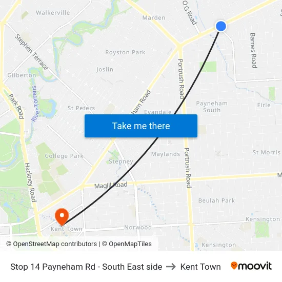 Stop 14 Payneham Rd - South East side to Kent Town map