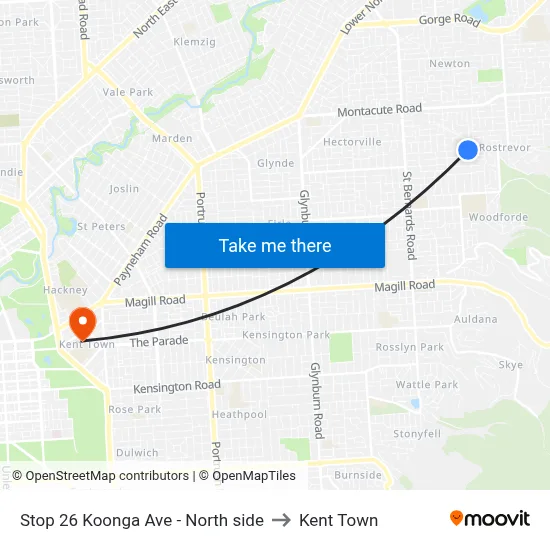 Stop 26 Koonga Ave - North side to Kent Town map