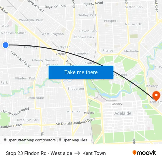 Stop 23 Findon Rd - West side to Kent Town map