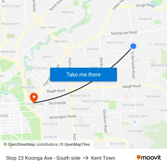 Stop 23 Koonga Ave - South side to Kent Town map