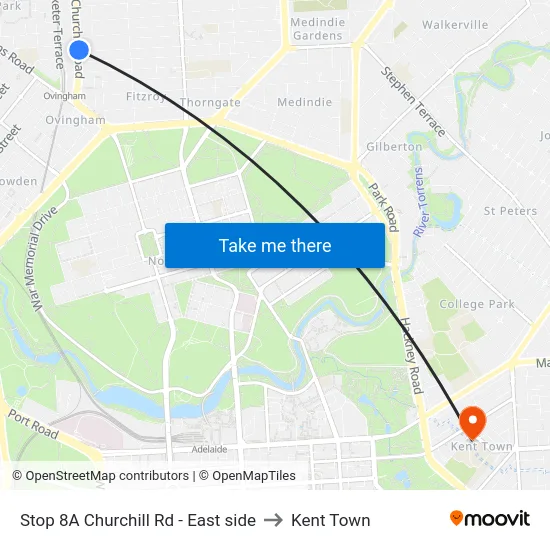 Stop 8A Churchill Rd - East side to Kent Town map