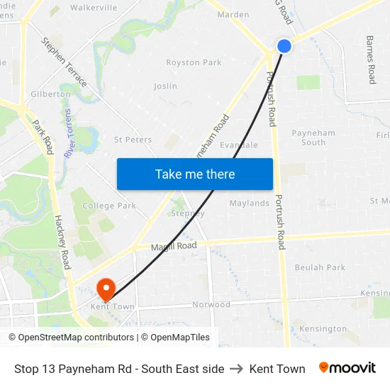 Stop 13 Payneham Rd - South East side to Kent Town map