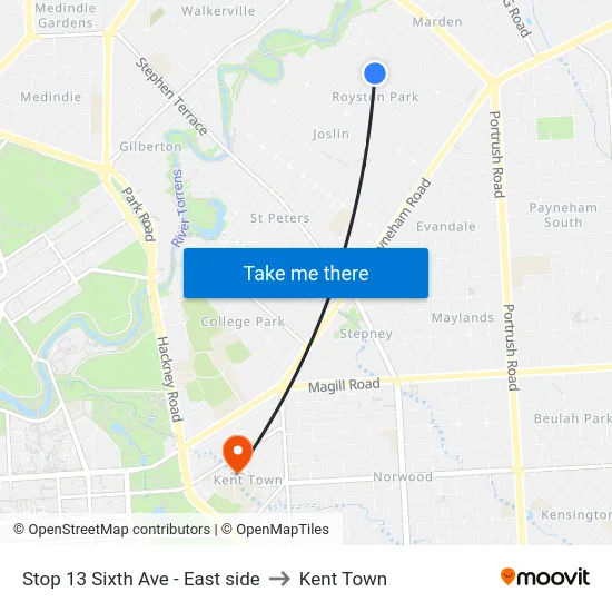 Stop 13 Sixth Ave - East side to Kent Town map