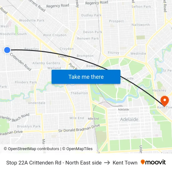Stop 22A Crittenden Rd - North East side to Kent Town map