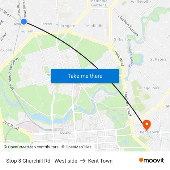 Stop 8 Churchill Rd - West side to Kent Town map