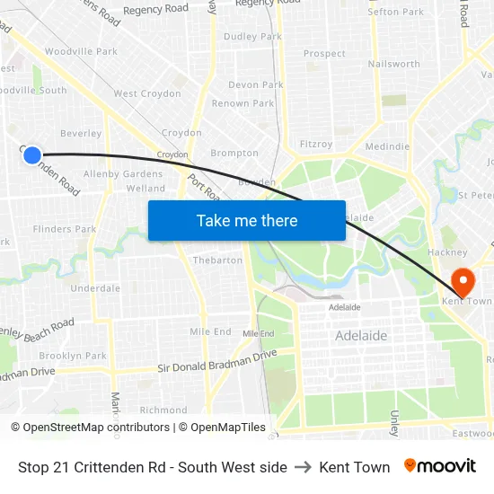 Stop 21 Crittenden Rd - South West side to Kent Town map