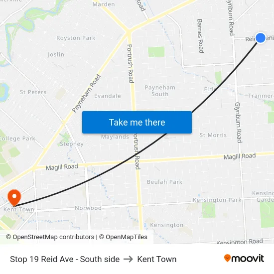 Stop 19 Reid Ave - South side to Kent Town map