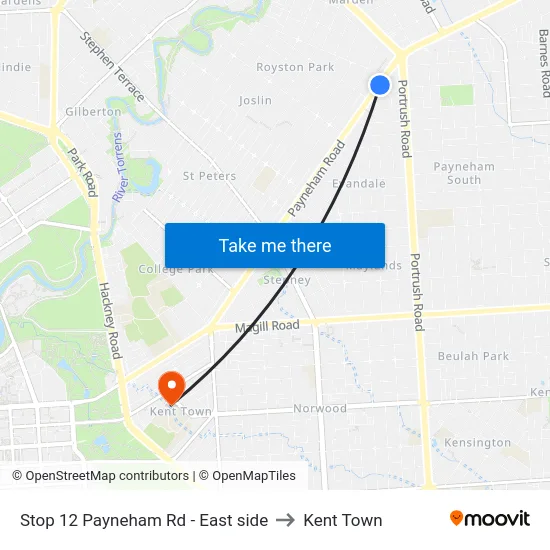 Stop 12 Payneham Rd - East side to Kent Town map