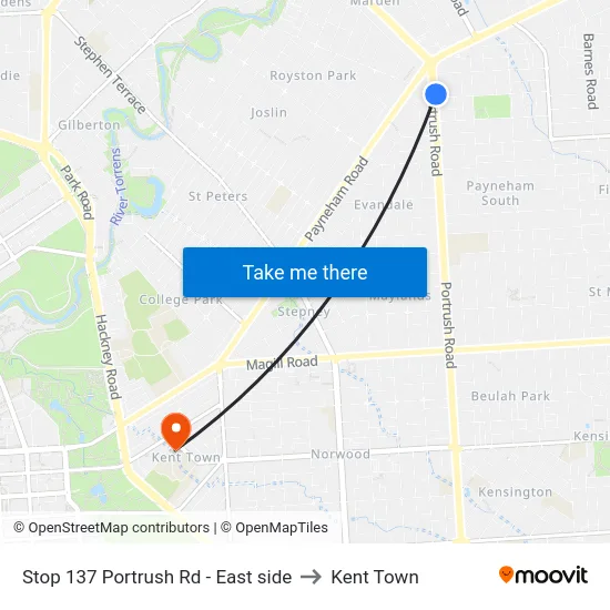 Stop 137 Portrush Rd - East side to Kent Town map