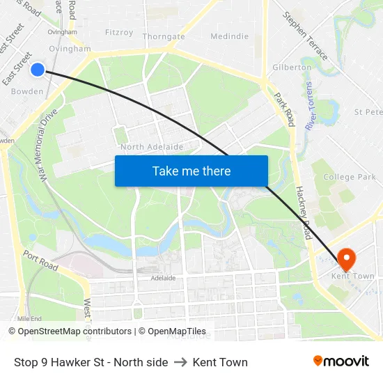 Stop 9 Hawker St - North side to Kent Town map