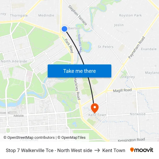 Stop 7 Walkerville Tce - North West side to Kent Town map