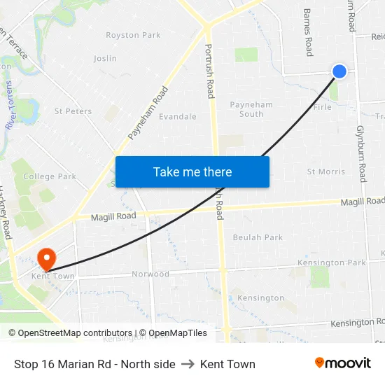 Stop 16 Marian Rd - North side to Kent Town map