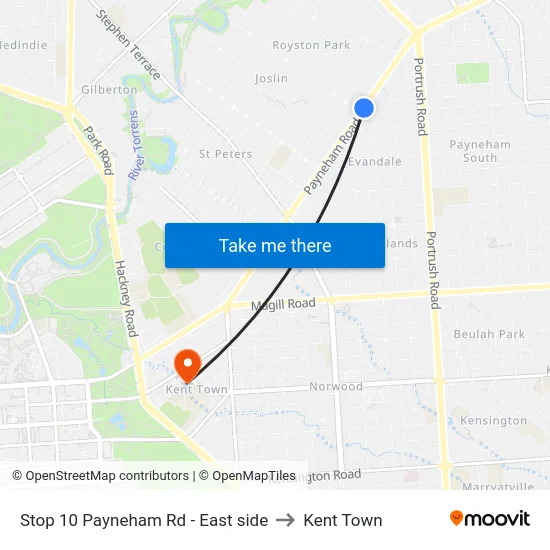Stop 10 Payneham Rd - East side to Kent Town map