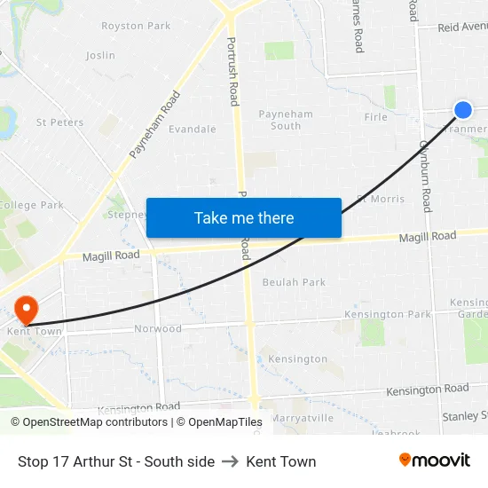 Stop 17 Arthur St - South side to Kent Town map