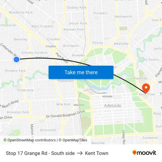 Stop 17 Grange Rd - South side to Kent Town map