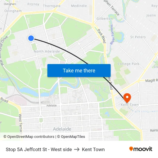 Stop 5A Jeffcott St - West side to Kent Town map