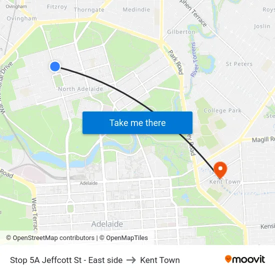 Stop 5A Jeffcott St - East side to Kent Town map