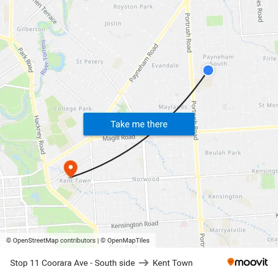 Stop 11 Coorara Ave - South side to Kent Town map